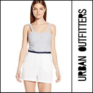 | Olive & Oak UO | pinstripe/eyelet romper |